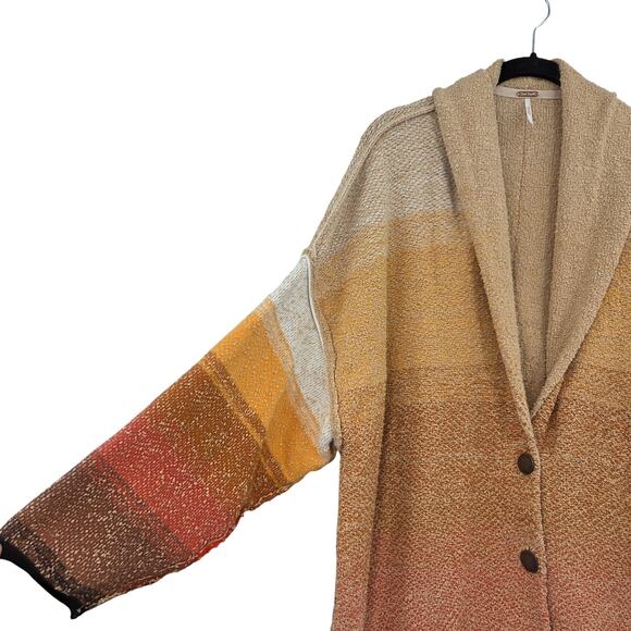 FREE PEOPLE XS SUNSET OVERSIZE KNIT FRIGE LONG SEEVE BUTTON FRONT CARDIGAN - Picture 6 of 6